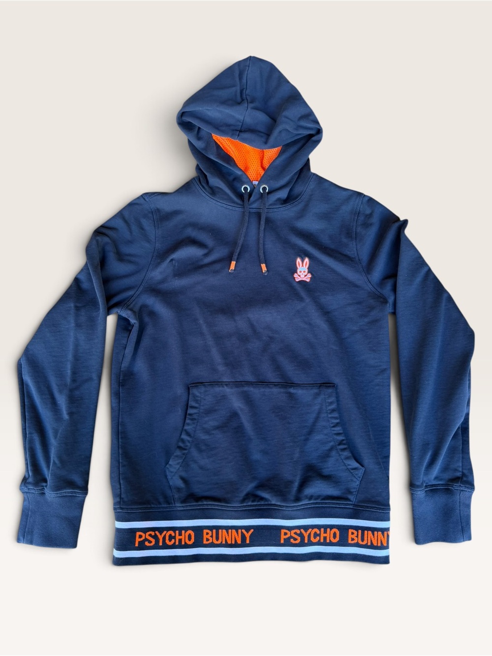Psycho Bunny Navy Hoodie with Orange Trim and Logo